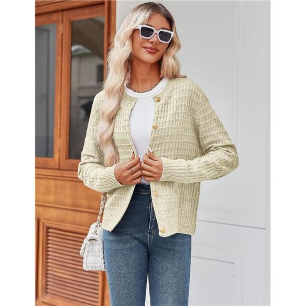 NEW Women's 2025 Cardigan Sweaters Button Down Crew Neck Open Front Long Sleeve - Picture 2 of 4